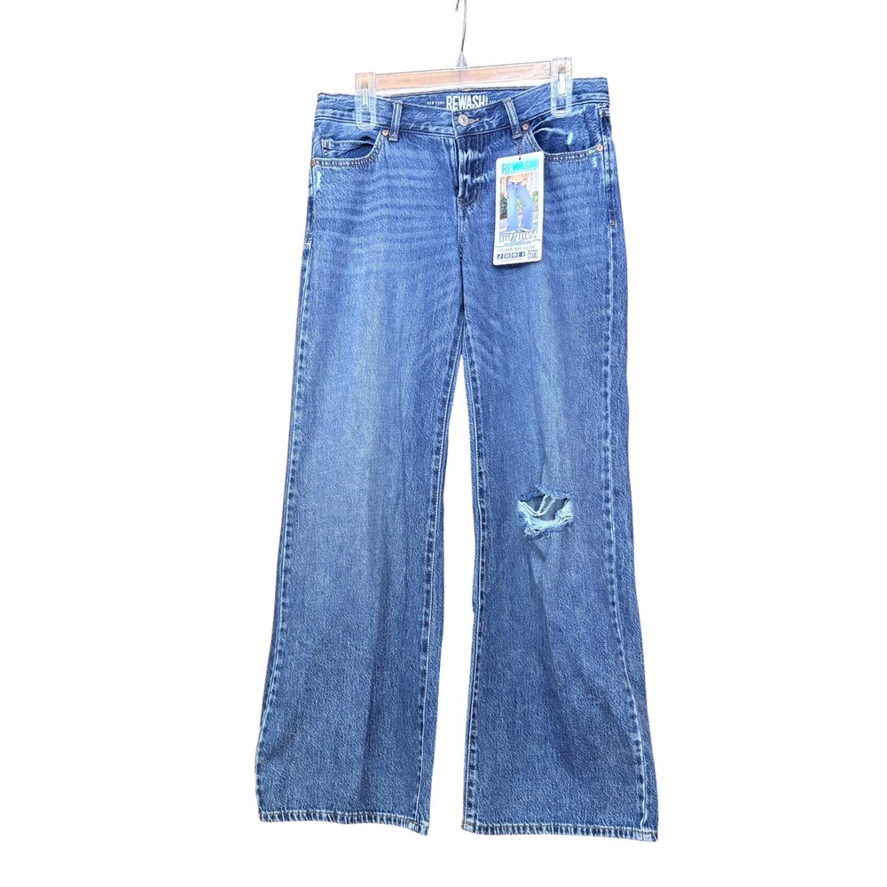 NWT RE:WASH Jeans Women Classic Rise A Line Wide Leg Distressed Versatile Sz5/27